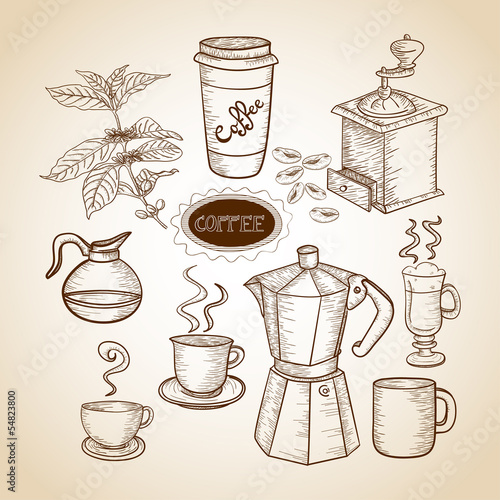 Coffee elements hand drawn illustration