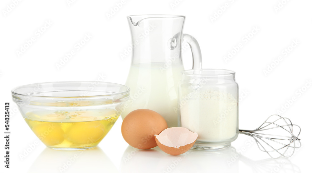 Ingredients for dough isolated on white Ingredients for dough isolated on white