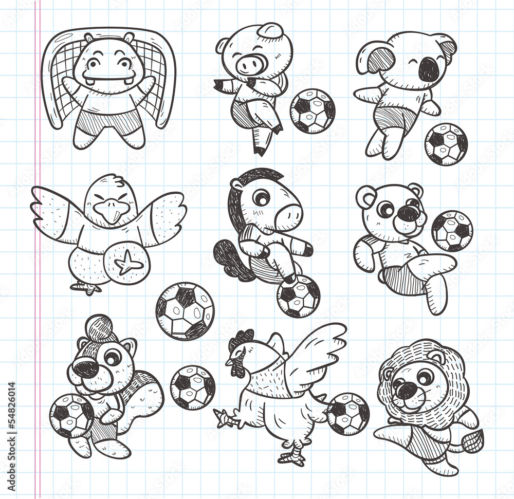 doodle animal soccer player element doodle animal soccer player element