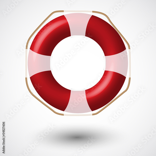 Red Life Buoy Isolated On White . Vector Illustration 