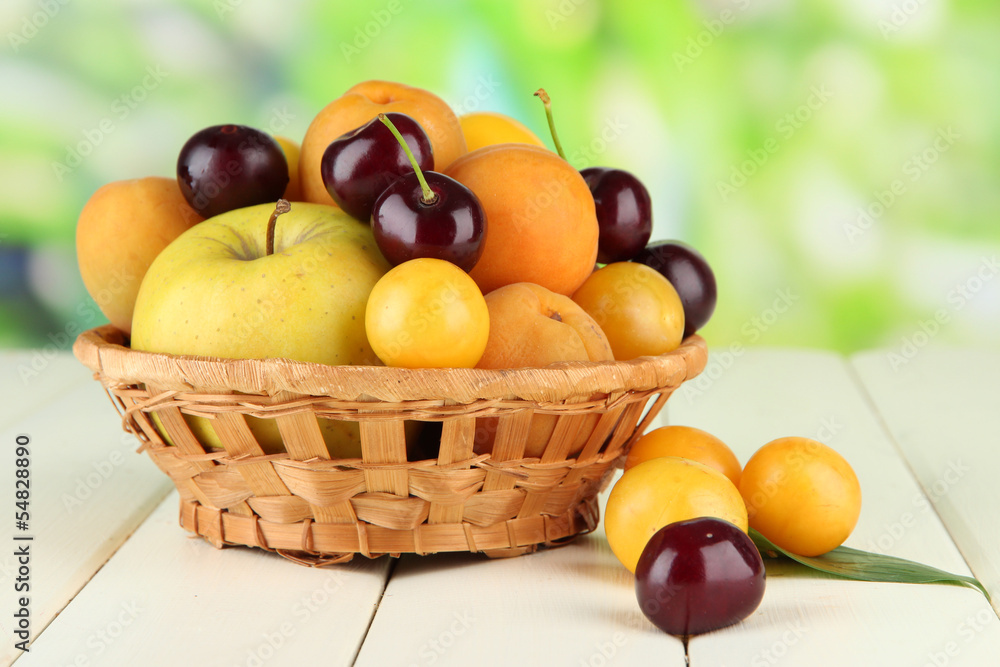 Bright summer fruits in basket Bright summer fruits in basket