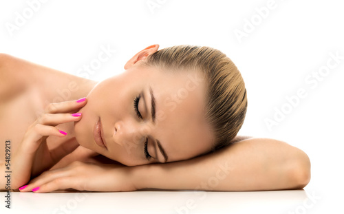 Beauty woman lying down. Spa young girl