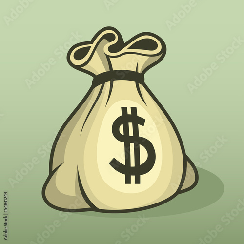 Money icon with bag, color vector.