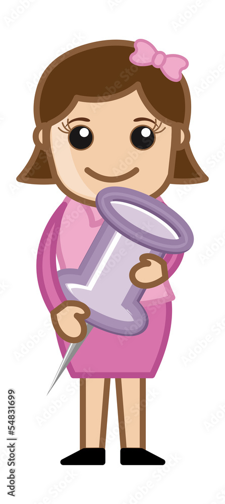 Female Holding Map Pin - Cartoon Character