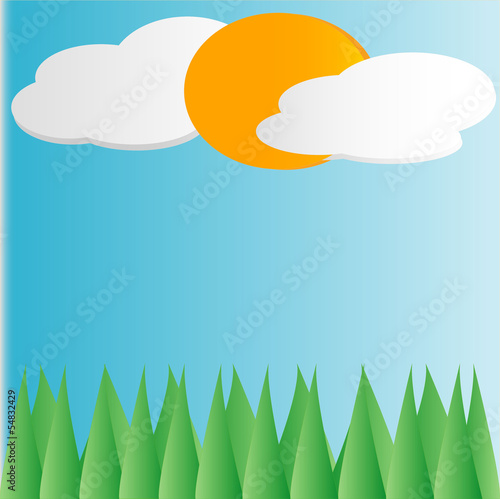 Green Field And Blue Sky  Vector Illustration