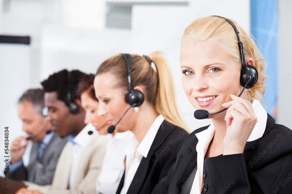 Beautiful Young Woman Talking On Headset Beautiful Young Woman Talking On Headset