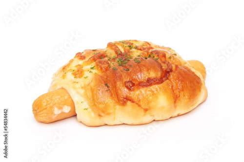 Bread with Sausage on white background
