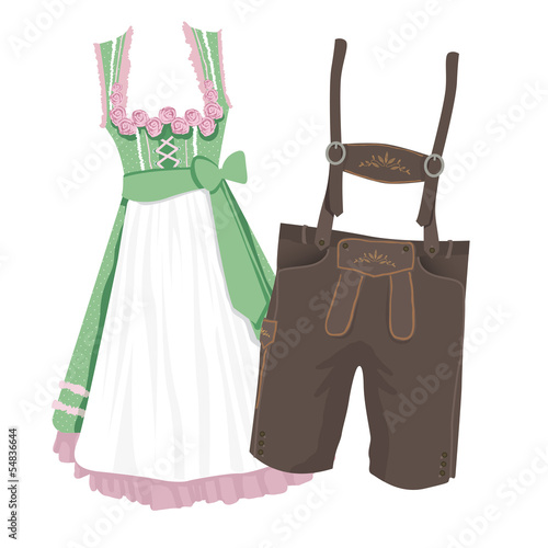 Fotografie Dirndl und Lederhosen grün