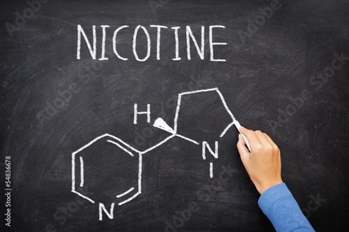 Nicotine molecule chemical structure on blackboard