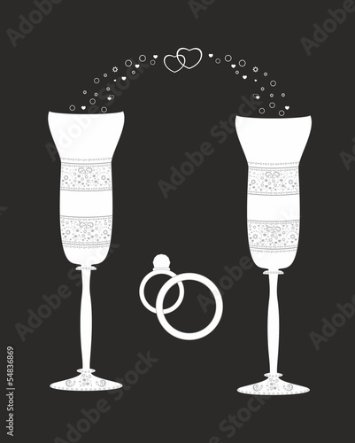 Beautiful wedding glasses with decorative pattern.