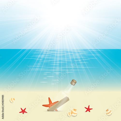 Message in a bottle in the sand on the beach