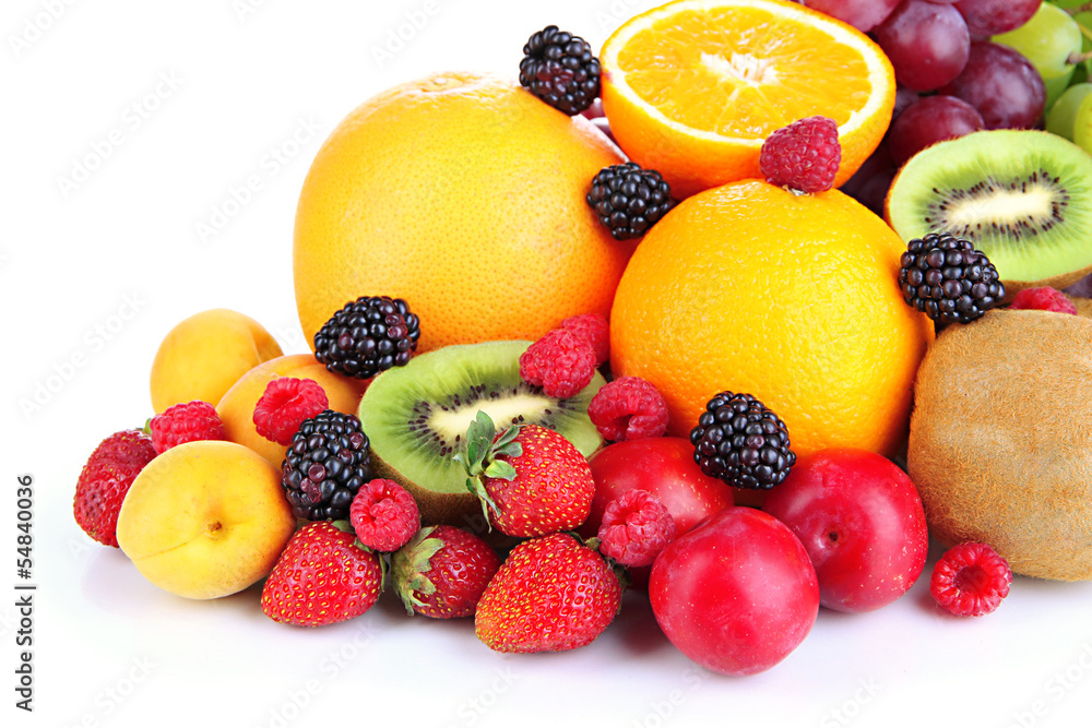Fresh fruits and berries isolated on white Fresh fruits and berries isolated on white