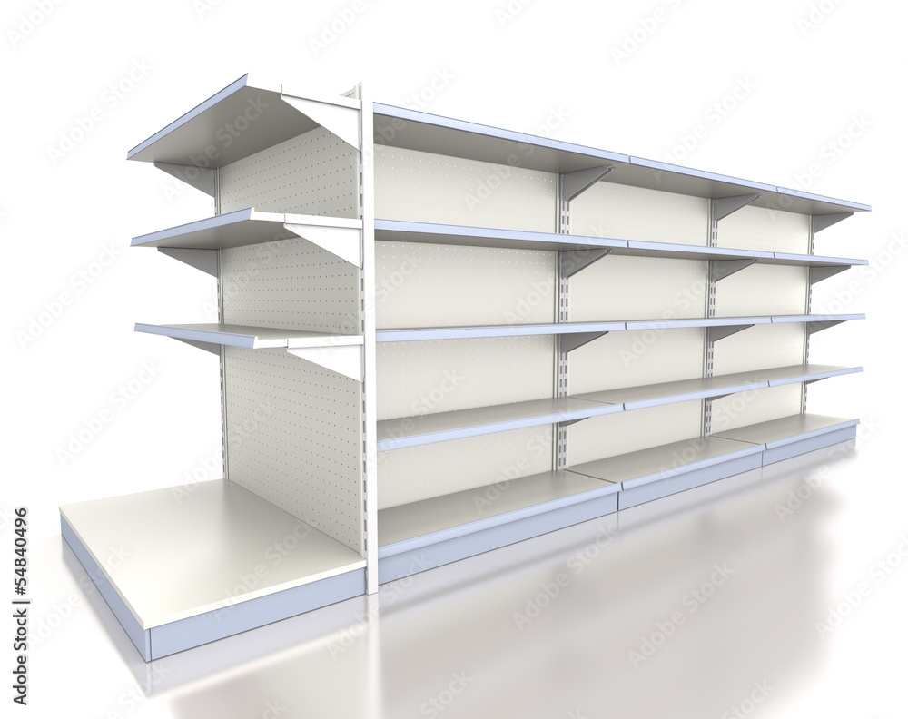 set of shop shelves. 3d image at an angle. set of shop shelves. 3d image at an angle.