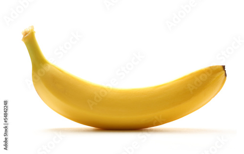 Single ripe banana on white background