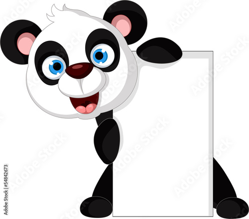 Fototapeta Naklejka Na Ścianę i Meble -  cute panda cartoon posing with blank sign