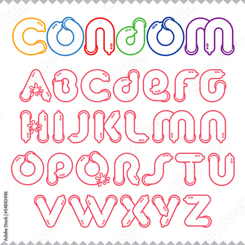 Condom alphabet. Condom letters.