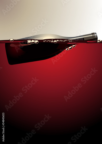 Wine bottle floating on red wine