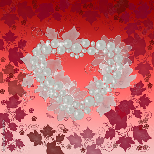 Red valentines background with heart and ornament