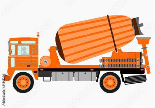 Concrete mixer truck. Transit cement mixer truck in simple retro cartoon style.