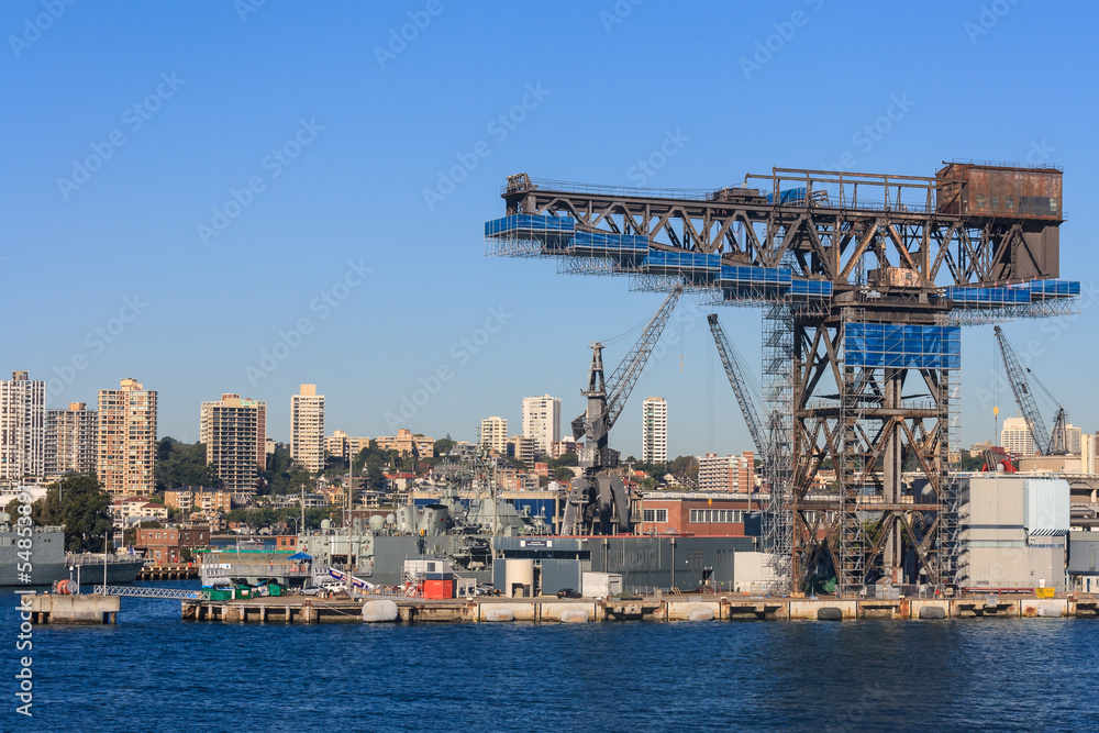 rusty cranes in Sydney Harbour