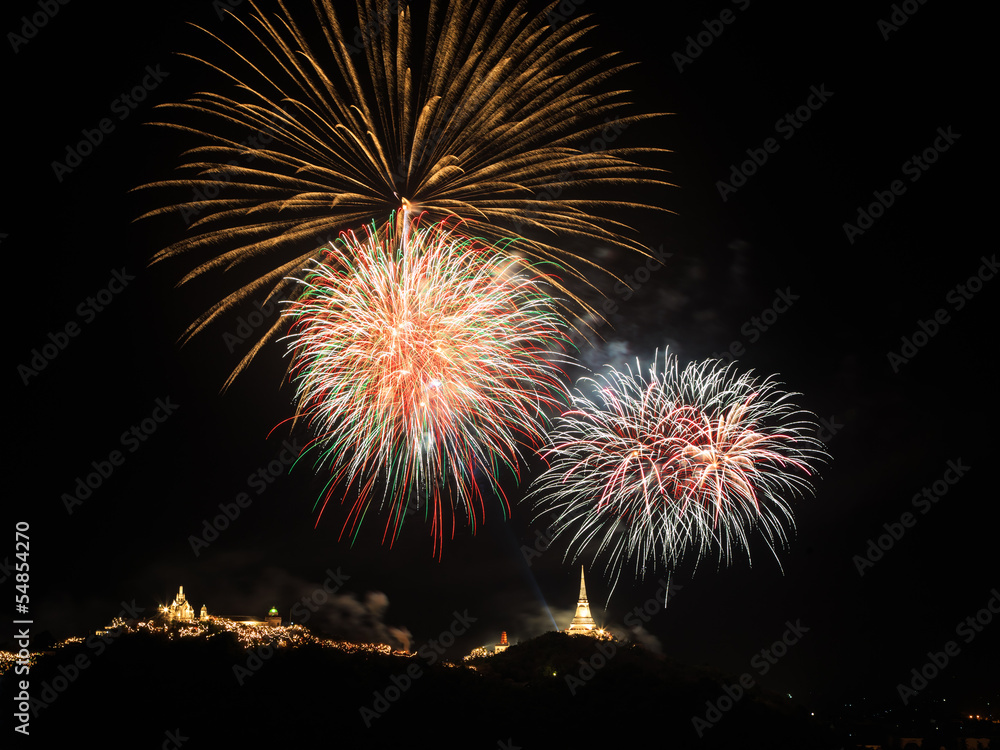 Firework over Khao Wang Palace, Petchaburi, Thailand Firework over Khao Wang Palace, Petchaburi, Thailand