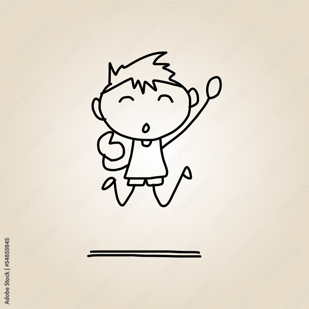 hand drawing cartoon happy kids