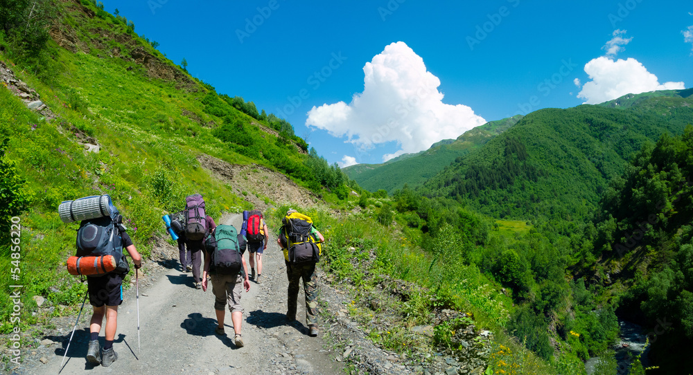 Young hikers trekking in Svaneti,