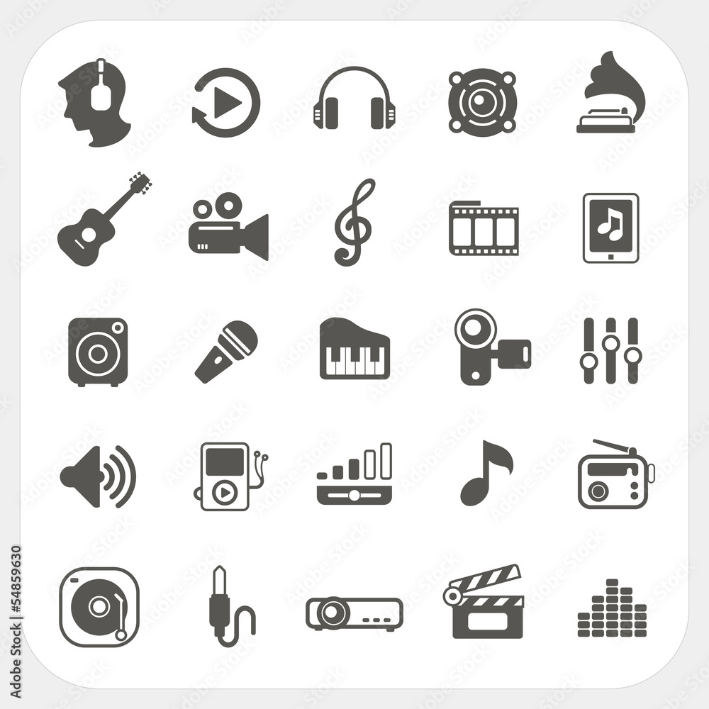 Music icons set on white background