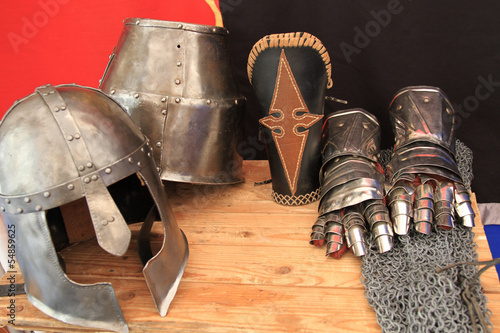 medieval helmets gloves and mail