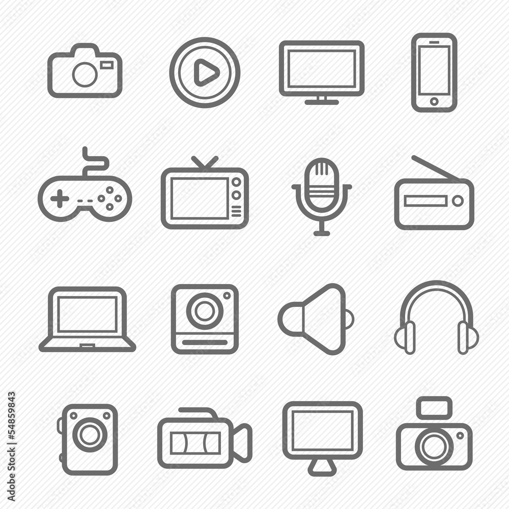 device and multimedia symbol line icon device and multimedia symbol line icon
