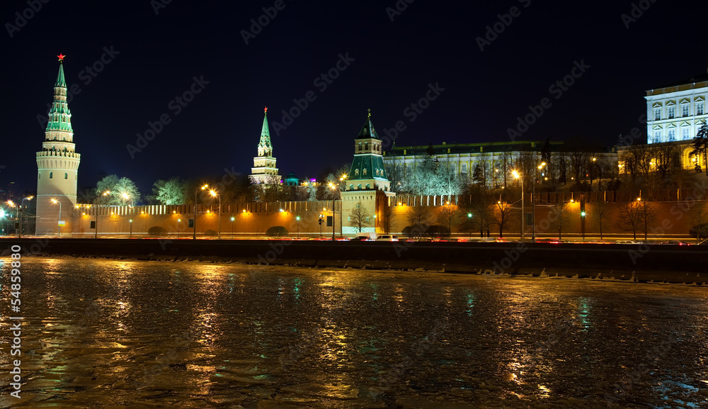  Moscow Kremlin in winter night. Russia