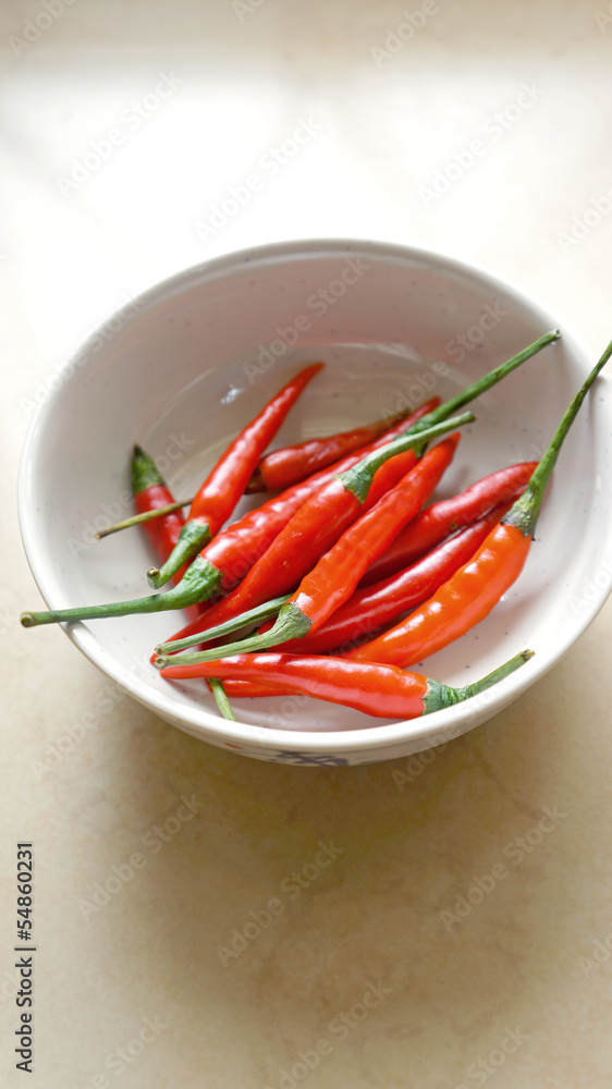 Red chili pepper in bowl