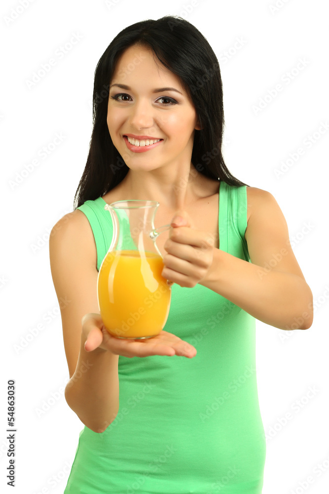 Girl with fresh orange juice isolated on white Girl with fresh orange juice isolated on white