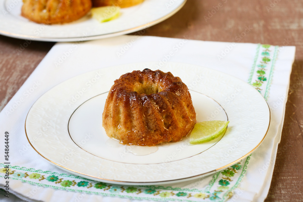 Mini lime bundt cake on plate Mini lime bundt cake on plate