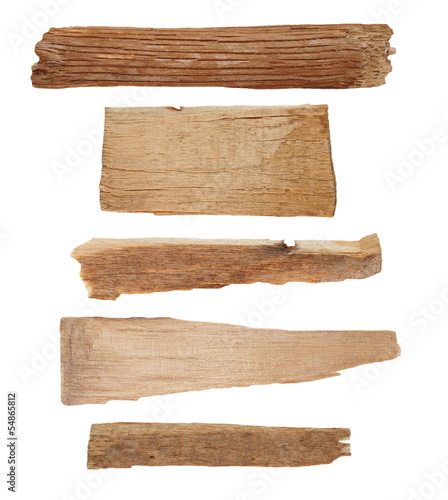Collection pieces of broken planks isolated on white