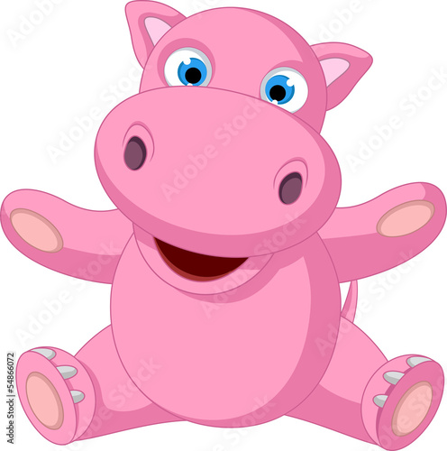 cute baby hippo cartoon sitting