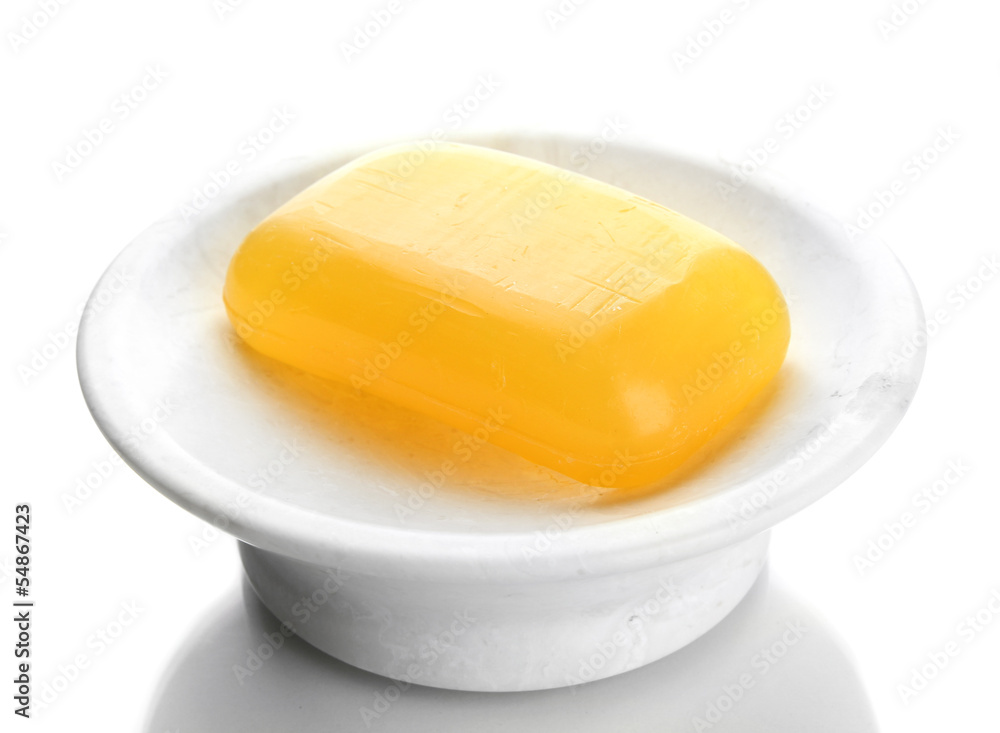 Soap-dish with soap isolated on white Soap-dish with soap isolated on white