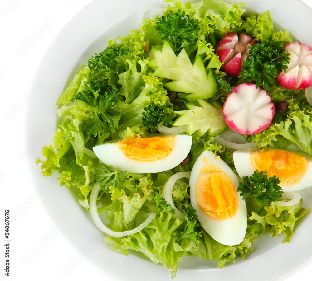 Fresh mixed salad with eggs, salad leaves and other vegetables, Fresh mixed salad with eggs, salad leaves and other vegetables,