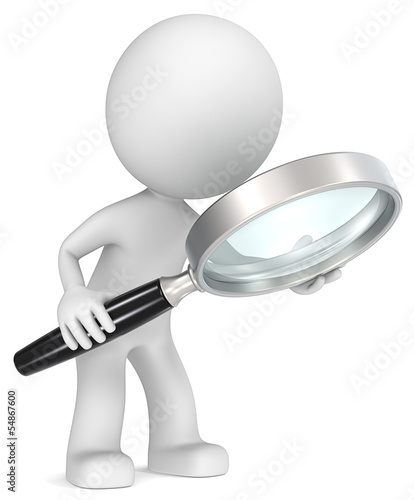 Search.The Dude holding magnifying glass. Side view.