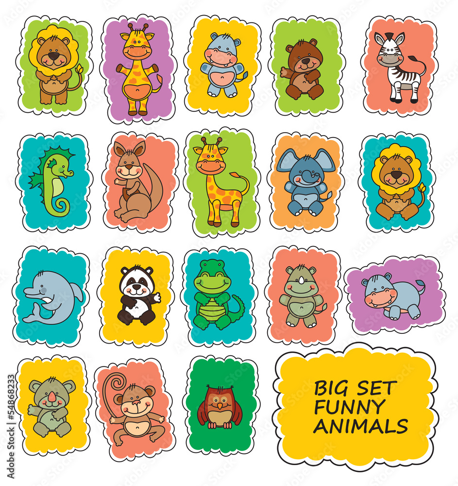 Obraz premium set vector funny cartoon animals