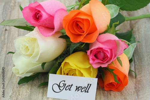 Get well card with colorful roses