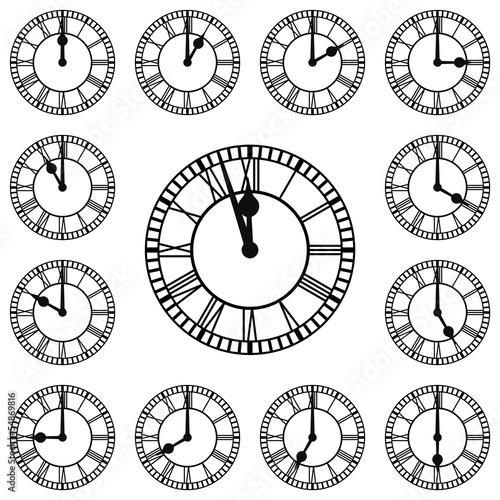 Roman Numeral Clocks Showing Every Hour