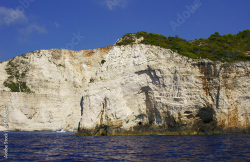 motorboat and cliff, Zakynthos island, Greece