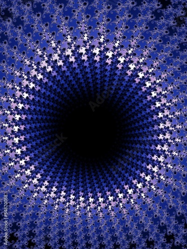 Black space hole on a blue fractal background