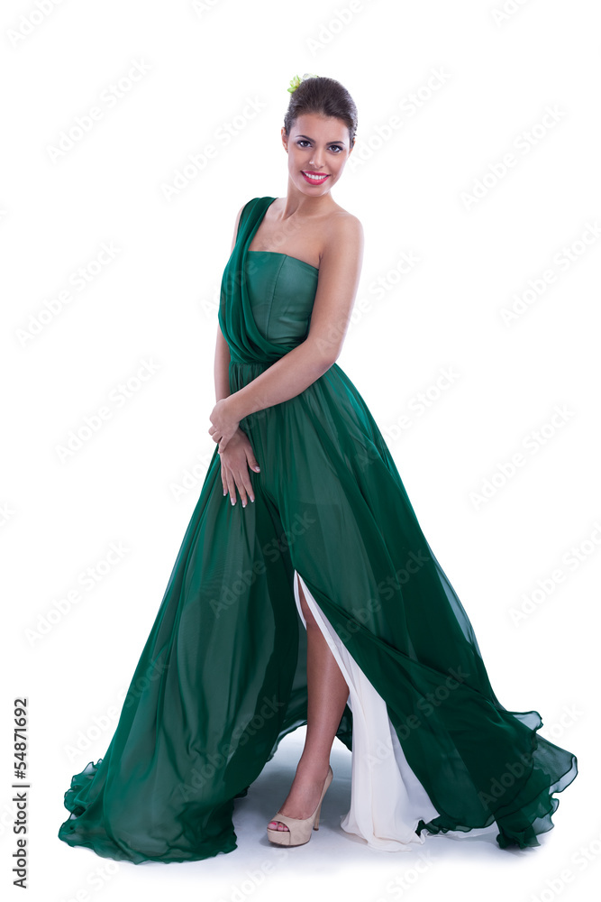 Fashion woman in green dress