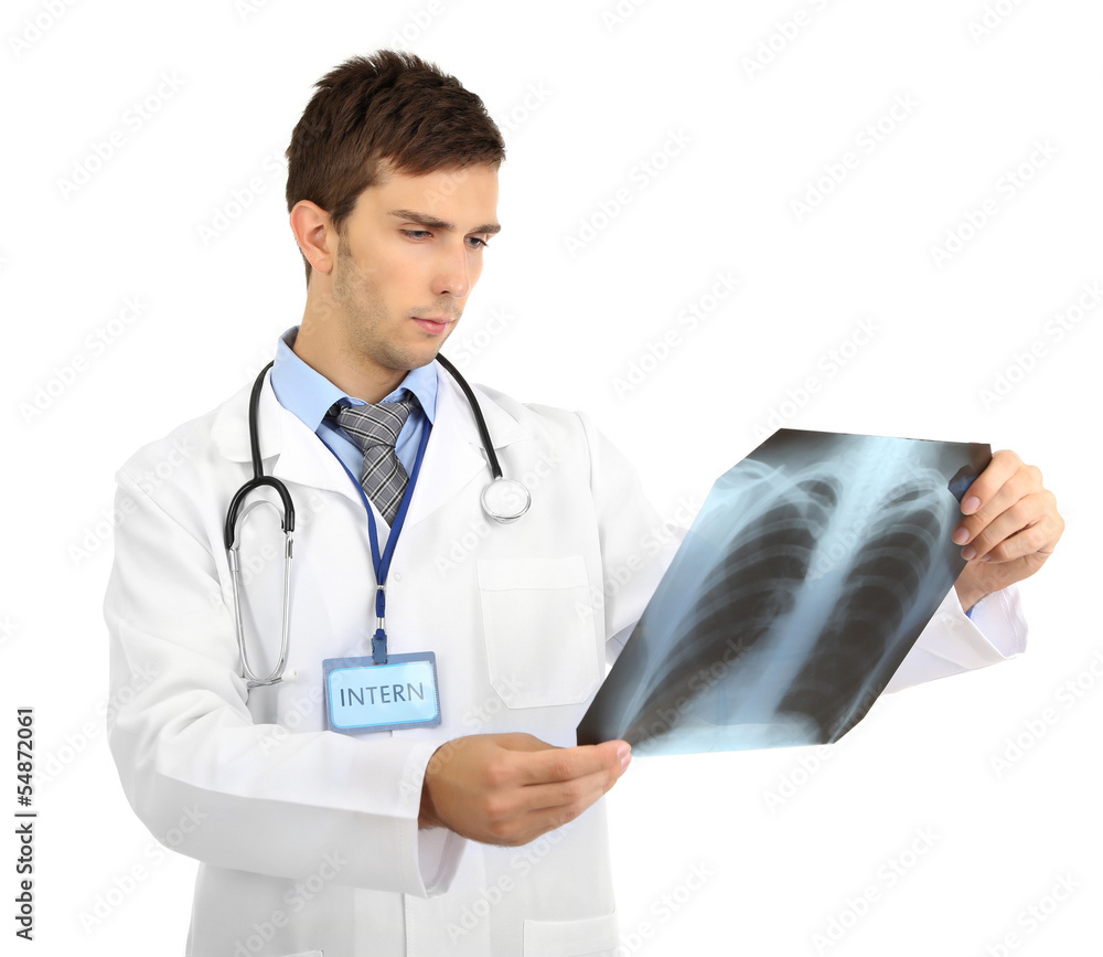 Portrait of young medical intern isolated on white Portrait of young medical intern isolated on white