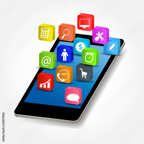 Mobile phone with icons vector ilustration