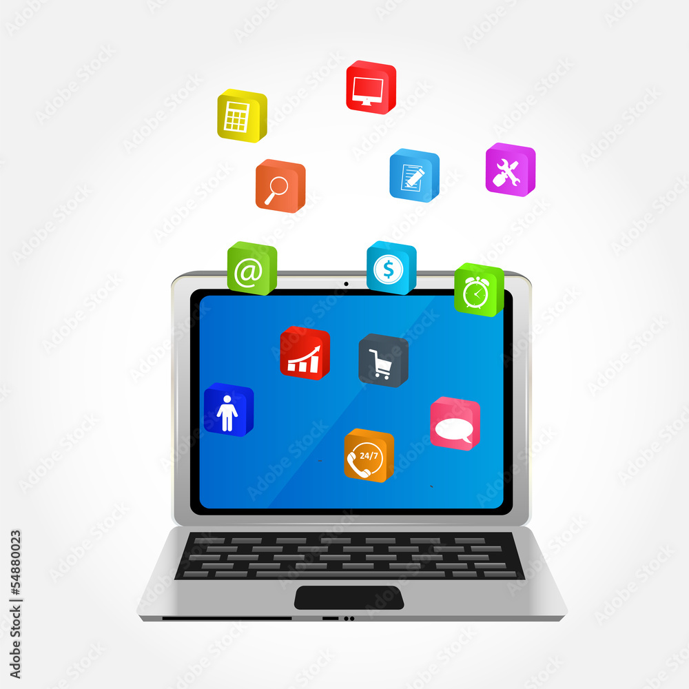 Computer with icons vector illustration