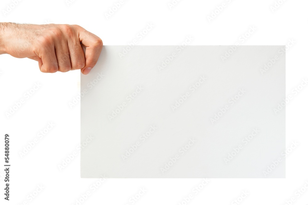 Fototapeta premium Hand holding paper over a white background