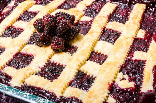 Marionberry cobbler with crossed crust
